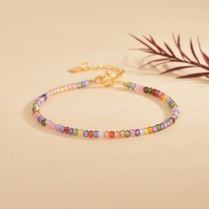 Rainbow Crystal Dainty Bracelet Multicolor CZ Gemstone Bracelet Minimalist